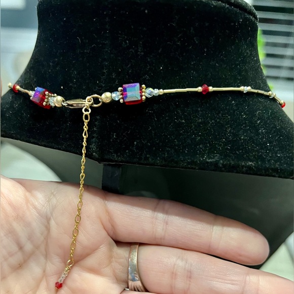 RED AB AND BEADED NECKLACE AND HOOK EARRINGS SET-ONE OF A KIND - Picture 9 of 9